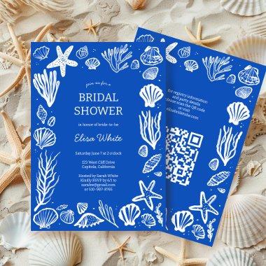 Seashells Frame  Blue Beach CUSTOM QR