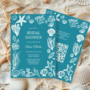 Seashells Frame  Teal Beach CUSTOM QR