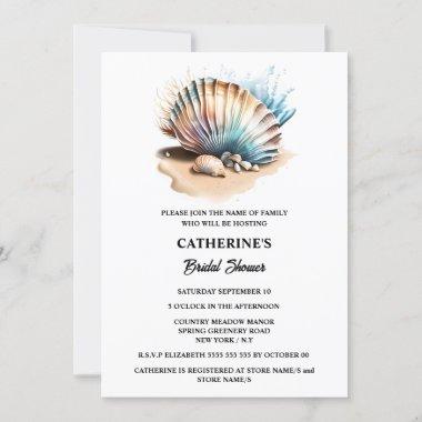 Seashells nautical sand beach iridescent chic Invitations