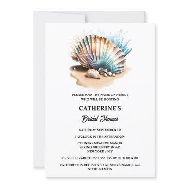 Seashells nautical sand beach iridescent chic Invitations