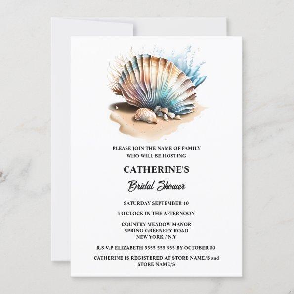 Seashells nautical sand beach iridescent chic Invitations