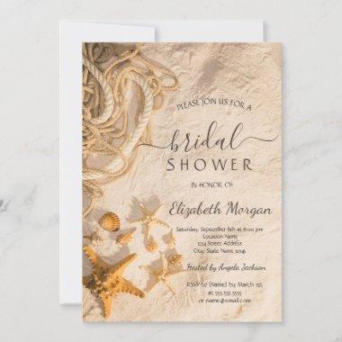 Seashells Rope Sand Bridal Shower Invitations