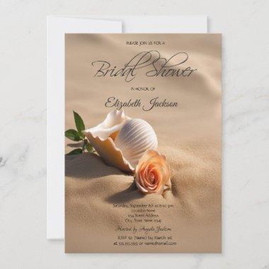 Seashells Rose Sand Bridal Shower Invitations