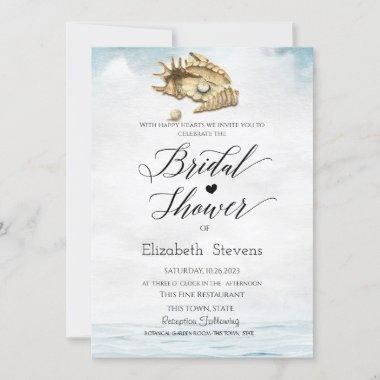 Seashells,Sea,Script Bridal Shower Invitations
