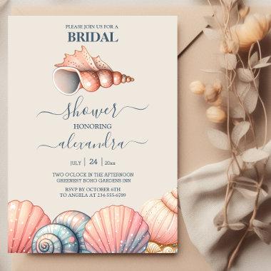 Seaside Nautical Seashell Bridal Shower Invitations