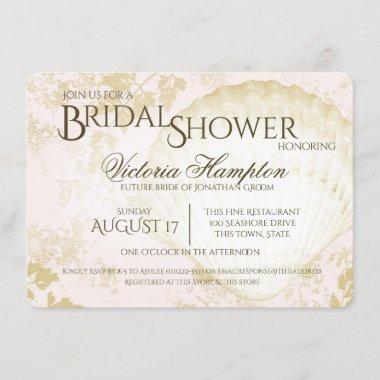 Seaside Vintage Beach Pink Blush Bridal Shower Invitations