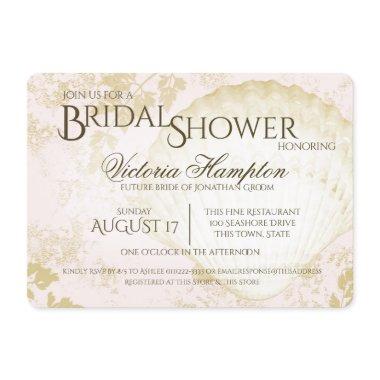 Seaside Vintage Beach Pink Blush Bridal Shower Invitations