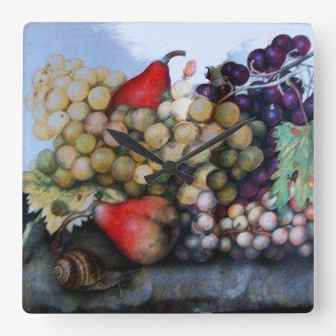 SEASON'S FRUITS / GRAPES ,PEARS AND SNAIL SQUARE WALL CLOCK