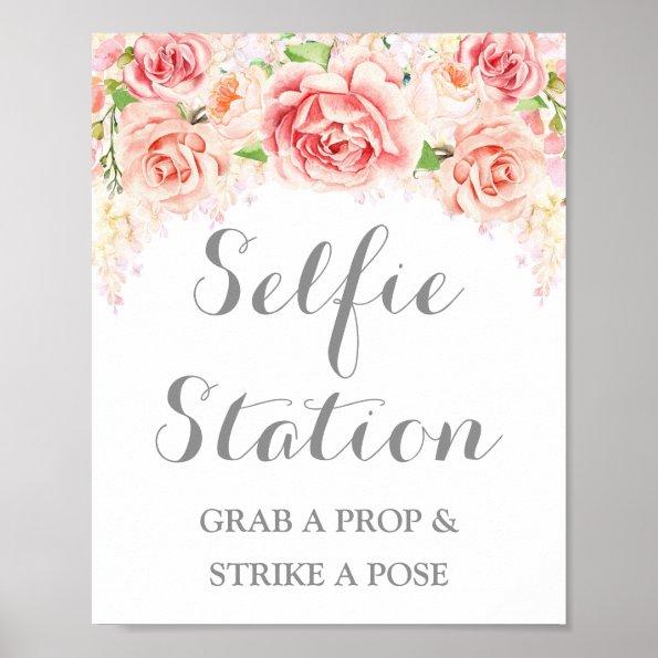 Selfie Station Wedding Sign Pink Watercolor Floral