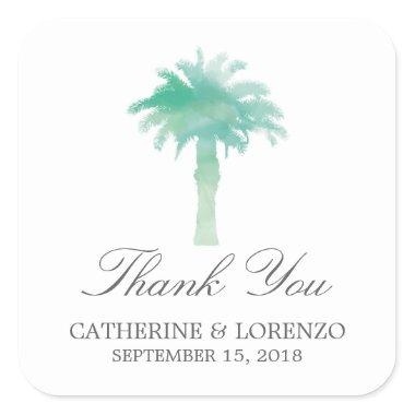 Serene Palm Tree Watercolor | Thank You Square Sticker