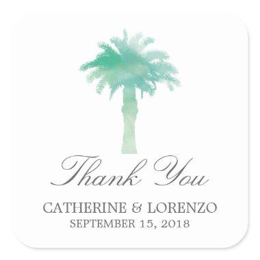 Serene Palm Tree Watercolor | Thank You Square Sticker