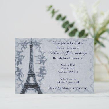 Serene Paris Grunge Bridal Shower Invitations