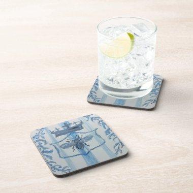 Set of 6 Blue French Country Queen Bee Beverage Coaster