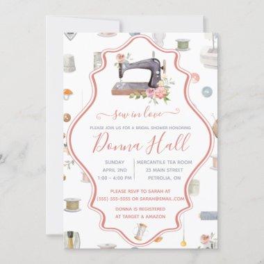 Sew In Love! Sewing Machine, Floral Bridal Shower Invitations