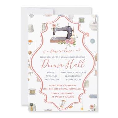 Sew In Love! Sewing Machine, Floral Bridal Shower Invitations