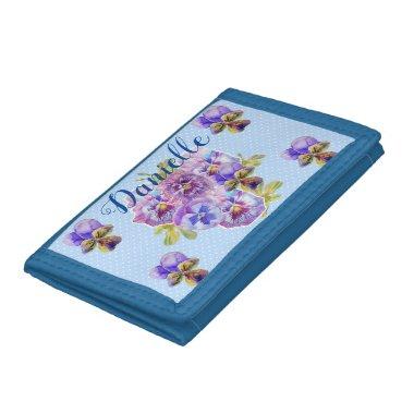 Shabby Chic Blue Floral Flowers Ladies Name Wallet