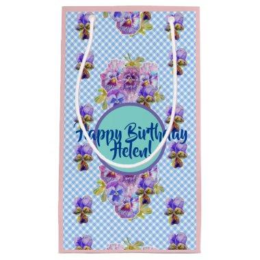 Shabby Chic Blue Gingham flowers Floral Gift Bag