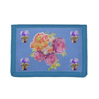 Shabby Chic Blue Roses rose Flowers Ladies Wallet