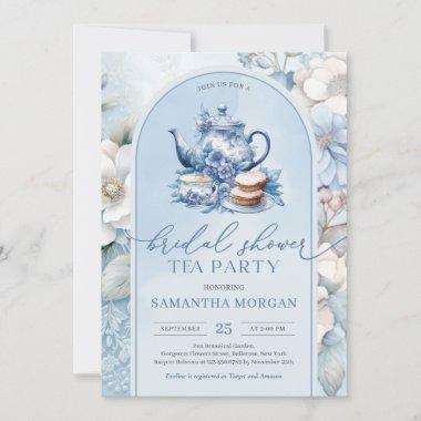 Shabby chic dusty blue and white Bridal tea party Invitations