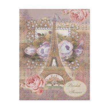 Shabby Chic Eiffel Tower Floral Bridal Shower Invitations