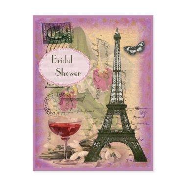 Shabby Chic Eiffel Tower & Red Wine Bridal Shower Invitations