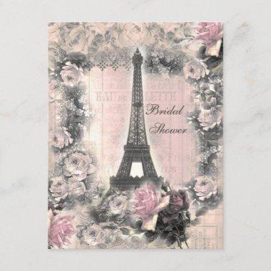 Shabby Chic Eiffel Tower & Roses Bridal Shower Invitations