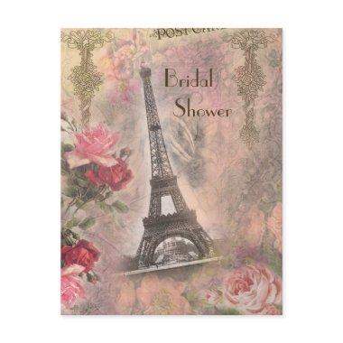 Shabby Chic Eiffel Tower & Roses Bridal Shower Invitations