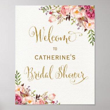Shabby Chic Floral Rose Bridal Shower Welcome Sign