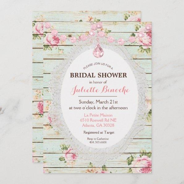 Shabby Chic Floral Wood Bridal Shower Invitations