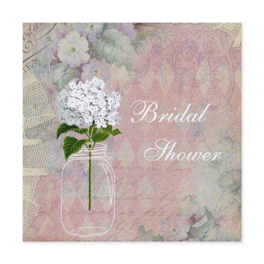 Shabby Chic Mason Jar & Hydrangea Bridal Shower Invitations