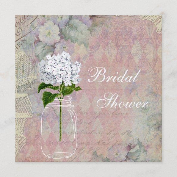 Shabby Chic Mason Jar & Hydrangea Bridal Shower Invitations