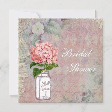 Shabby Chic Mason Jar & Hydrangea Bridal Shower Invitations