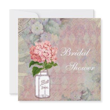 Shabby Chic Mason Jar & Hydrangea Bridal Shower Invitations