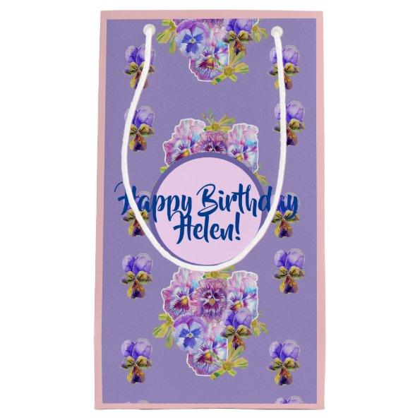 Shabby Chic Purple Pansy flowers Floral Gift Bag