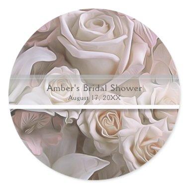 Shabby Chic Rose Floral Bridal Shower Custom Favor Classic Round Sticker