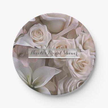 Shabby Chic Rose Floral Elegant Bridal Shower Paper Plates