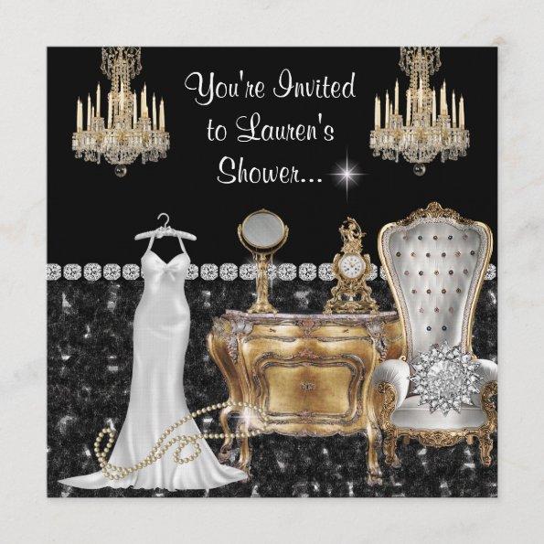 Shabby Chic Vintage Bridal Shower with Bling Invitations
