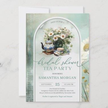 Shabby chic vintage green and white Bridal tea Invitations