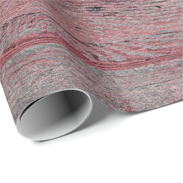 Shabby Gray Raspberry Burgundy Pink Wood Foxier Wrapping Paper