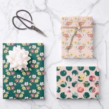 Shabby Pink Green Garden Wrapping Paper Sheets