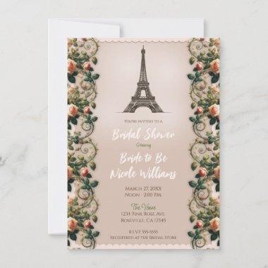 Shabby Pink Rose Vines Floral Bridal Tea Shower Invitations