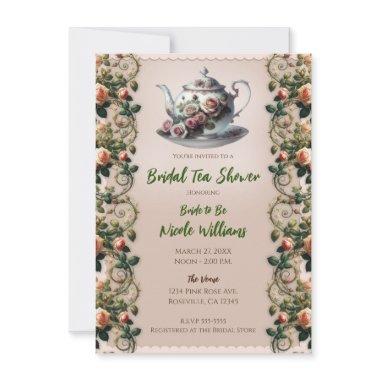 Shabby Pink Rose Vines Floral Bridal Tea Shower Invitations