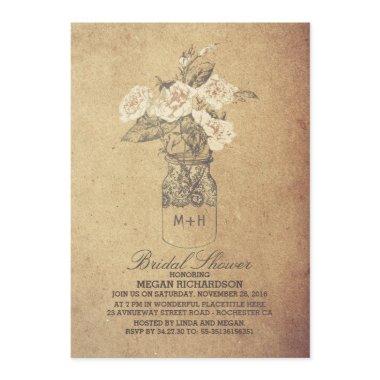 Shabby Vintage Floral Mason Jar Bridal Shower Invitations