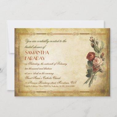 shabby vintage old paper bridal shower invitations