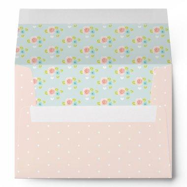 Shabby Vintage Pink Polka Dot Blue Floral Envelope