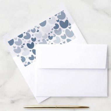 Shades of Blue and Gray Hearts Pattern Envelope Liner
