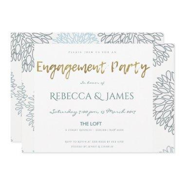 SHADES OF BLUE DAHLIA FLORAL PATTERN ENGAGEMENT Invitations