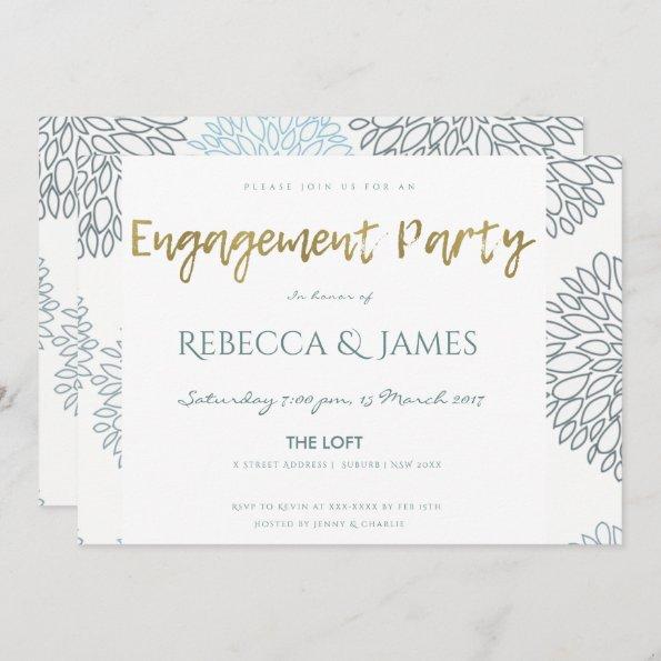 SHADES OF BLUE DAHLIA FLORAL PATTERN ENGAGEMENT Invitations