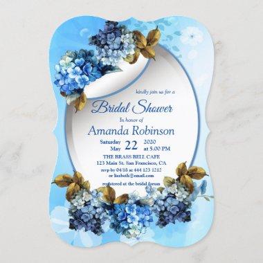 Shades of Blue Watercolor Hydrangeas Bridal Shower Invitations