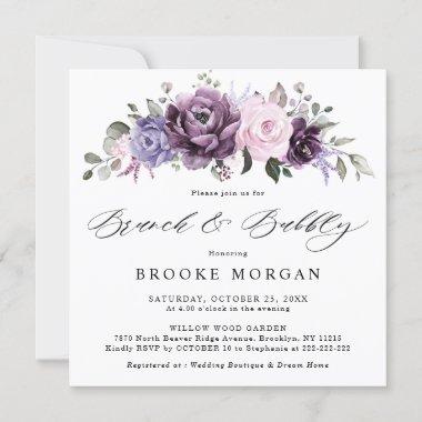Shades of Dusty Purple Blooms Brunch and Bubbly Invitations